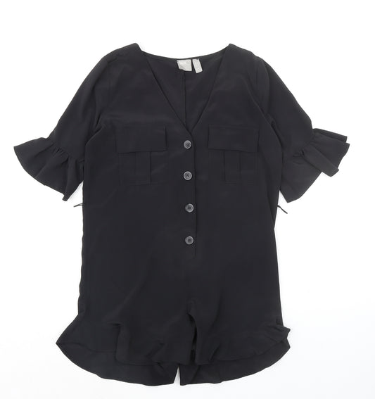 ASOS Womens Black 100% Polyester Playsuit One-Piece Size 8 Button