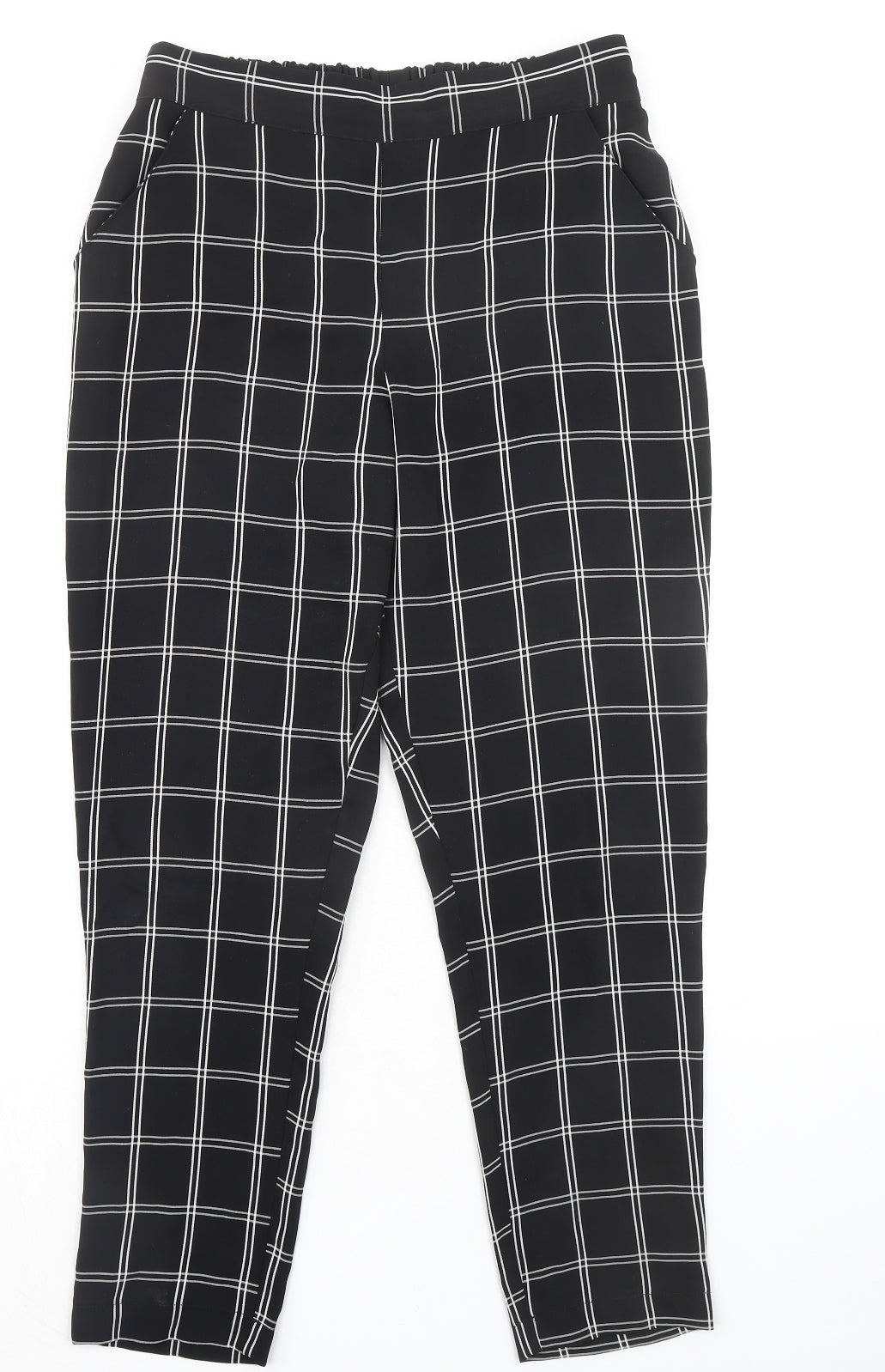 Principles Womens Black Check Polyester Trousers Size 10 L27 in Regular