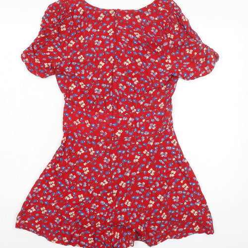 Glamorous Womens Red Floral Viscose Playsuit One-Piece Size M Zip