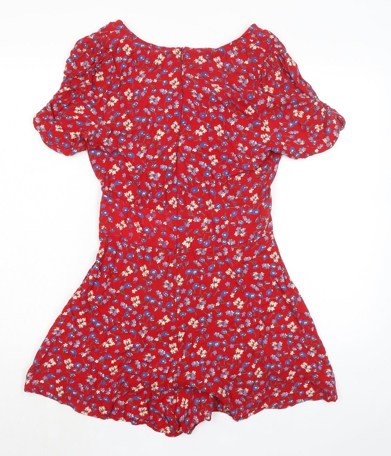 Glamorous Womens Red Floral Viscose Playsuit One-Piece Size M Zip
