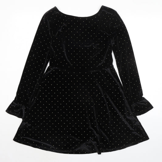 ASOS Womens Black Polka Dot Polyester A-Line Size 8 Round Neck Pullover
