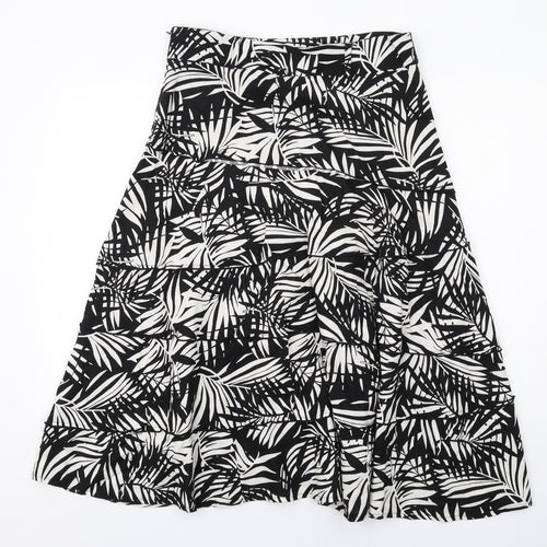 Bonmarché Womens Black Geometric Linen Swing Skirt Size 12 Zip - Leaf pattern