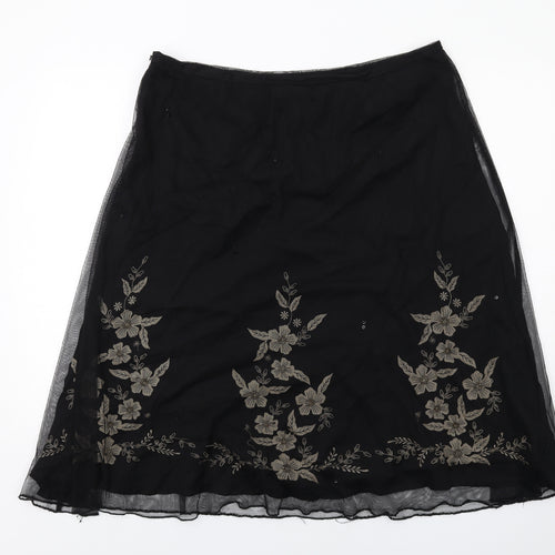 Wallis Womens Black Floral Polyester Swing Skirt Size 16 Zip