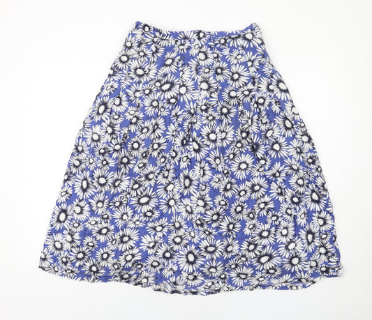 Alexon Womens Blue Floral Cotton Swing Skirt Size 16 Zip