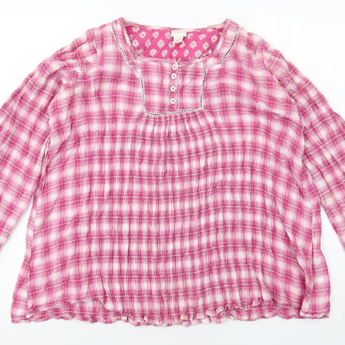 Monsoon Girls Pink Geometric Cotton Basic Blouse Size 11-12 Years Square Neck Pullover
