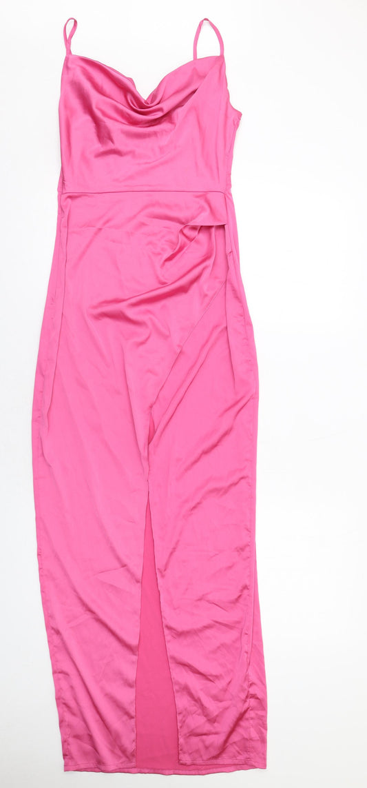 Nasty Gal Womens Pink Polyester Maxi Size 8 Cowl Neck Zip