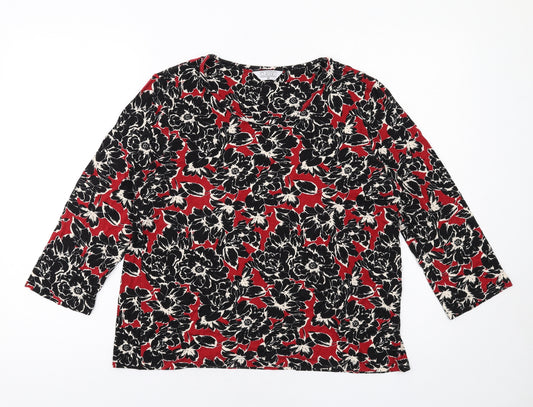 Classic Womens Red Geometric Viscose Basic T-Shirt Size 16 Boat Neck