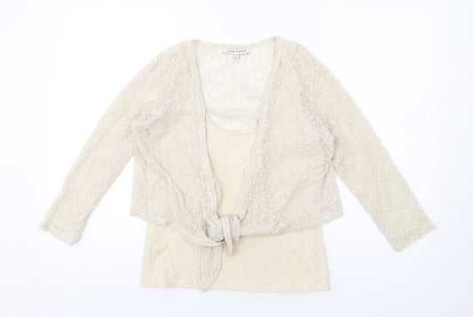 Laura Ashley Womens Beige Cotton Basic Blouse Size 12 Scoop Neck - Twin Set