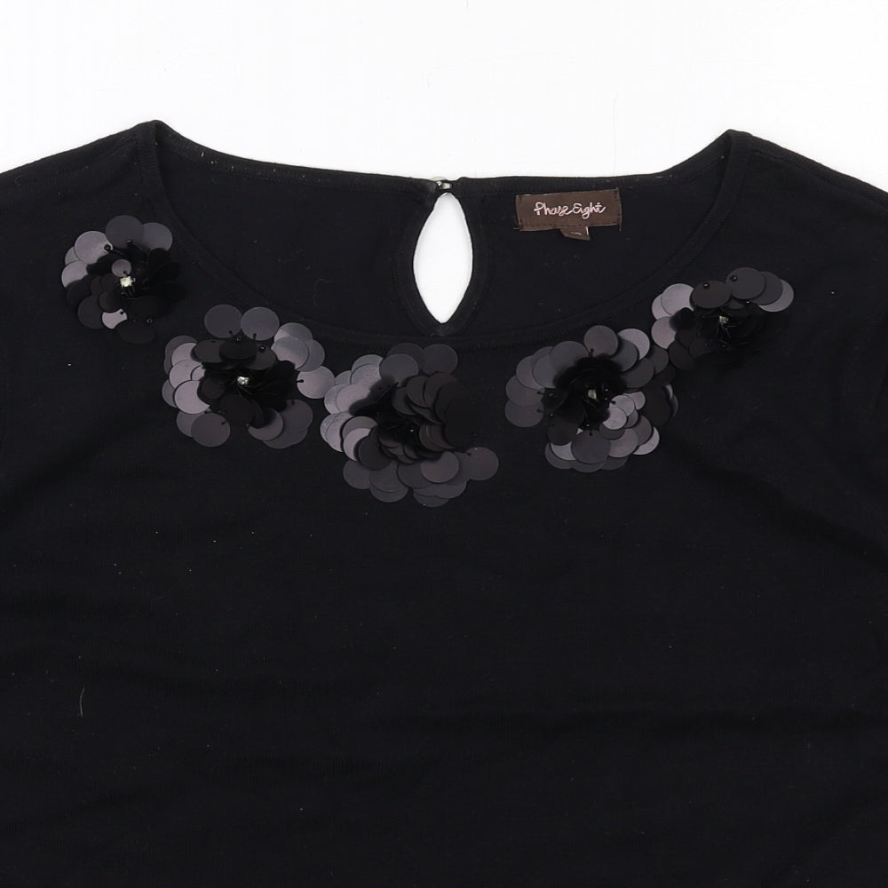 Phase Eight Womens Black Round Neck Viscose Pullover Jumper Size 10 - Flower detail