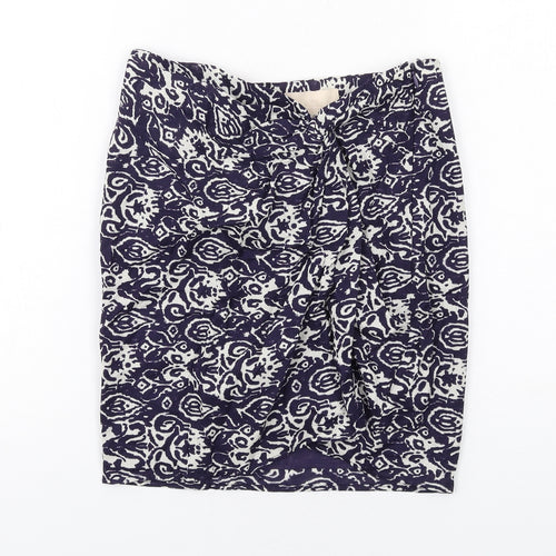H&M Womens Blue Geometric Cotton A-Line Skirt Size 4 Zip