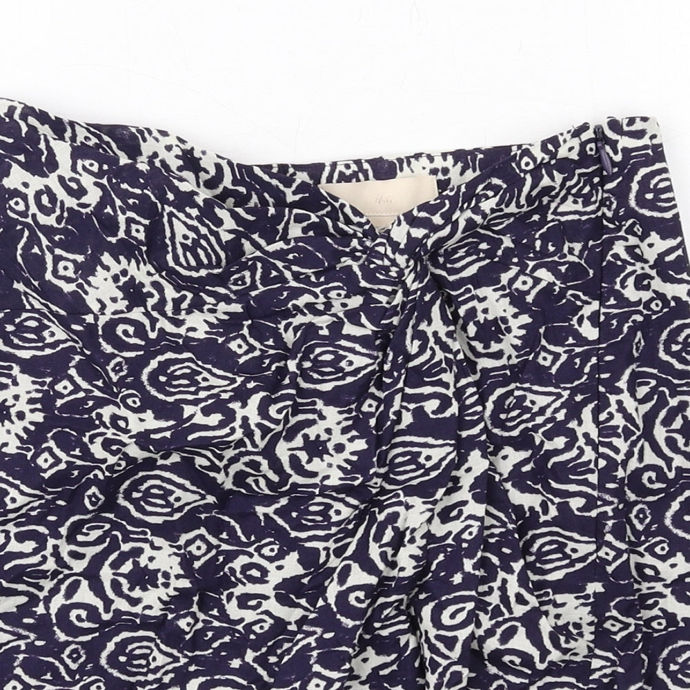 H&M Womens Blue Geometric Cotton A-Line Skirt Size 4 Zip