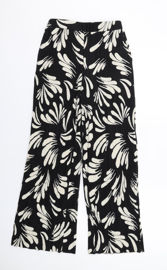 Marks and Spencer Womens Black Floral Polyester Trousers Size 6 L28 in Regular