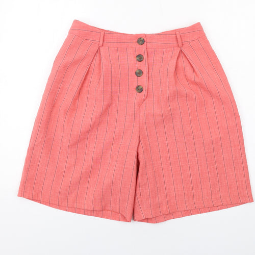 Nobody's Child Womens Red Striped Polyester Boyfriend Shorts Size 12 L10 in Regular Button