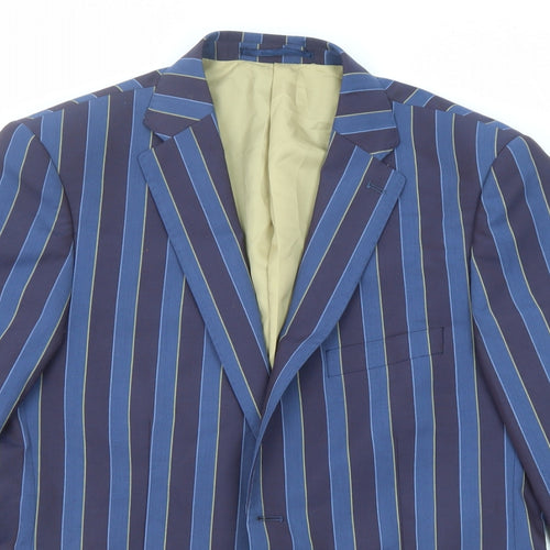 Brook Taverner Mens Blue Striped Polyester Jacket Blazer Size 40 Regular