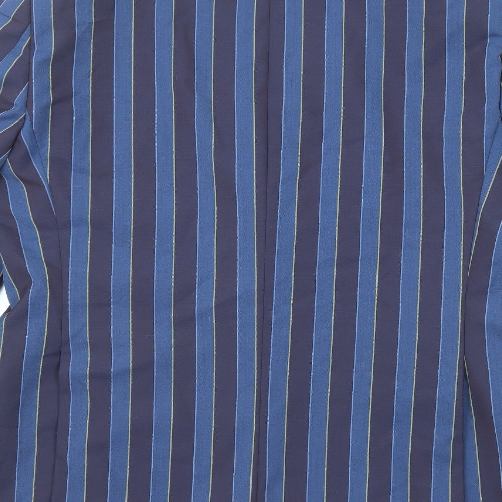 Brook Taverner Mens Blue Striped Polyester Jacket Blazer Size 40 Regular
