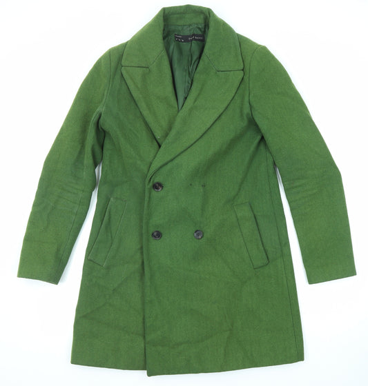 Zara Womens Green Overcoat Coat Size M Button