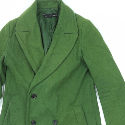 Zara Womens Green Overcoat Coat Size M Button