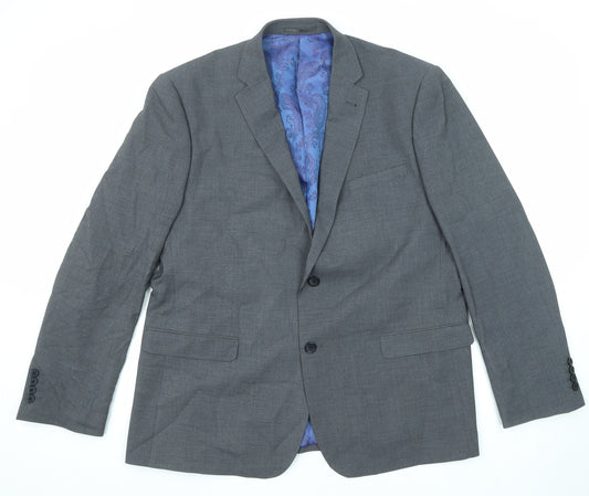 Dobell Mens Grey Polyester Jacket Suit Jacket Size 46 Regular