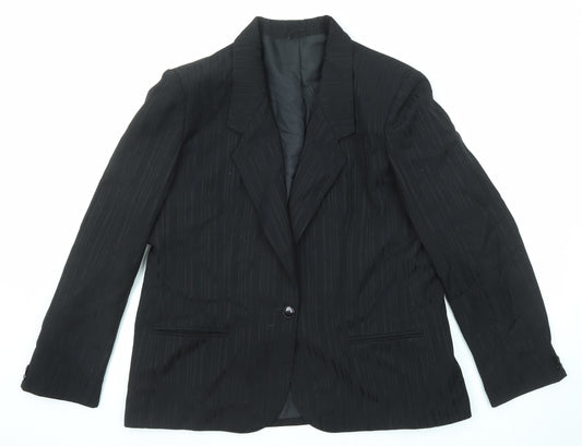 St Michael Womens Black Pinstripe Polyester Jacket Suit Jacket Size 18
