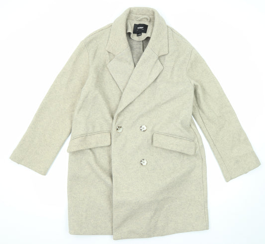 Pull&Bear Womens Beige Overcoat Coat Size M Button