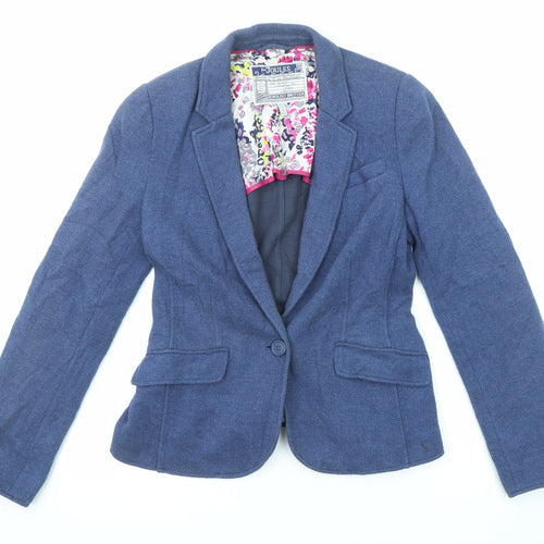 Joules Womens Blue Geometric Jacket Blazer Size 12 Button