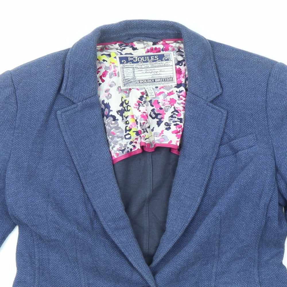 Joules Womens Blue Geometric Jacket Blazer Size 12 Button