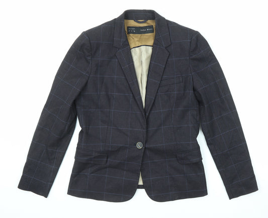 Zara Womens Blue Check Viscose Jacket Suit Jacket Size L