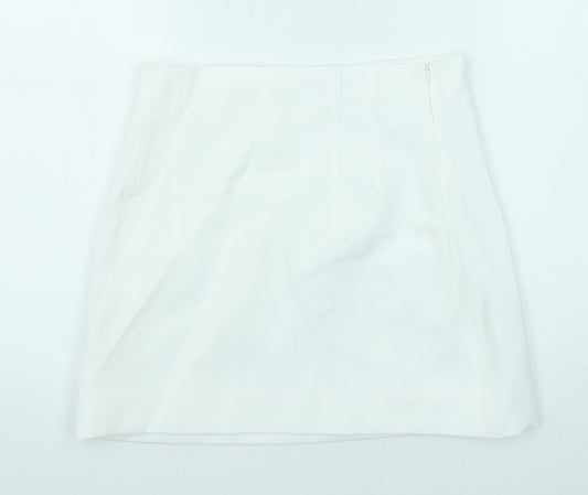 Zara Womens White Polyester A-Line Skirt Size S Zip