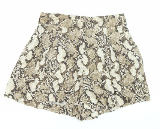 H&M Womens Brown Animal Print Viscose Basic Shorts Size 10 L3 in Regular Pull On - Snake Print