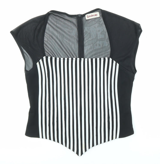 Kaleidoscope Womens Black Striped Polyester Basic Blouse Size 12 Square Neck - Dipped Hem