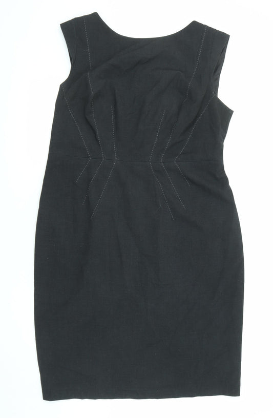 Marks and Spencer Womens Black Polyester Shift Size 8 Round Neck Zip