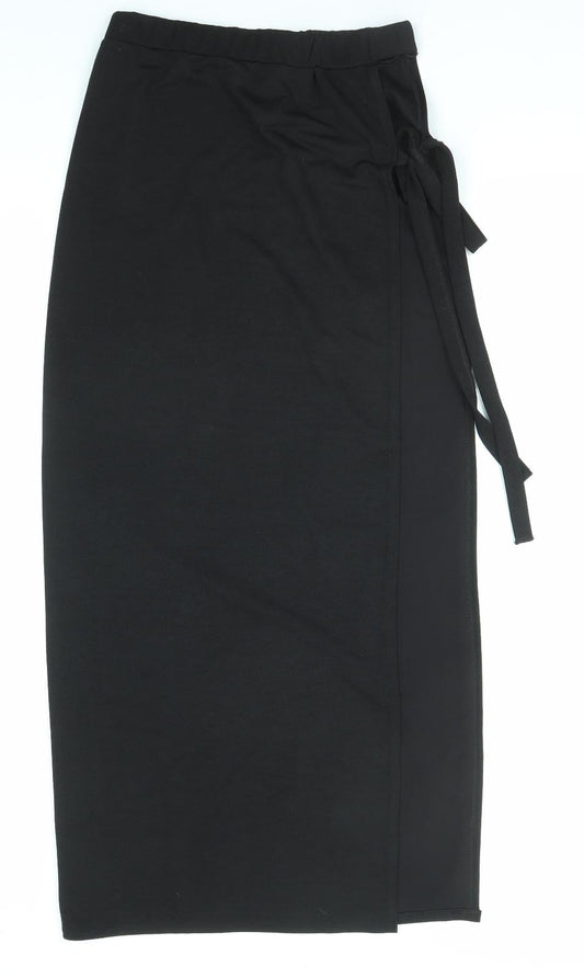 Prague Womens Black Polyester Wrap Skirt Size 14 Tie