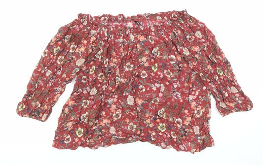 Stradivarius Womens Red Floral Viscose Basic Blouse Size S Off the Shoulder