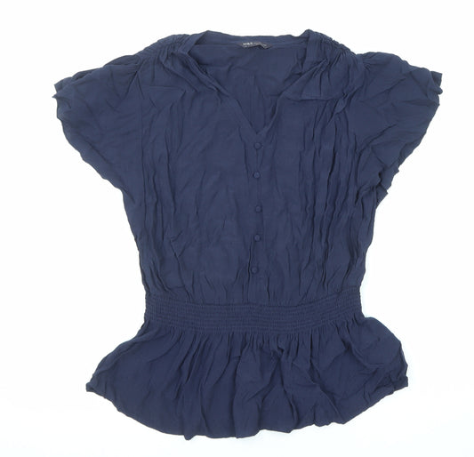 Marks and Spencer Womens Blue Viscose Basic Blouse Size 12 V-Neck - Peplum