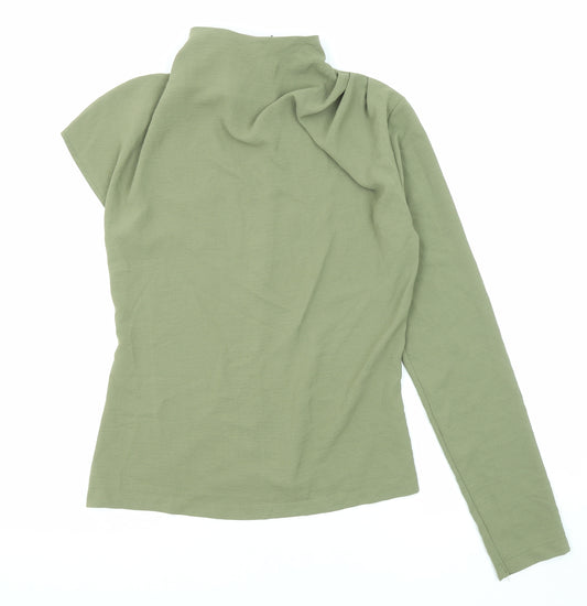 Zara Womens Green Polyester Basic Blouse Size S Mock Neck - Asymmetric