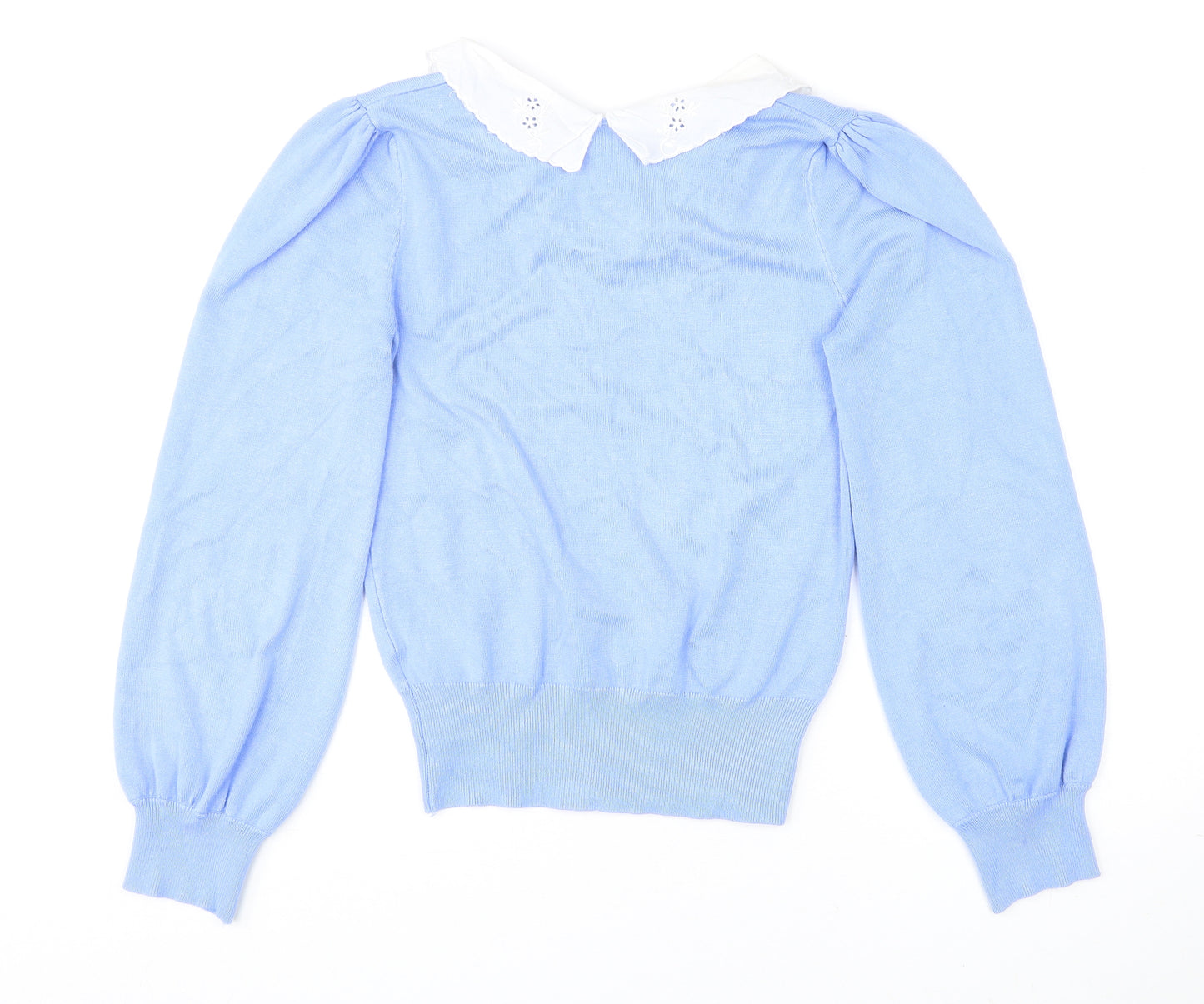 New Look Womens Blue Collared Viscose Pullover Jumper Size 8 Pullover - Lace