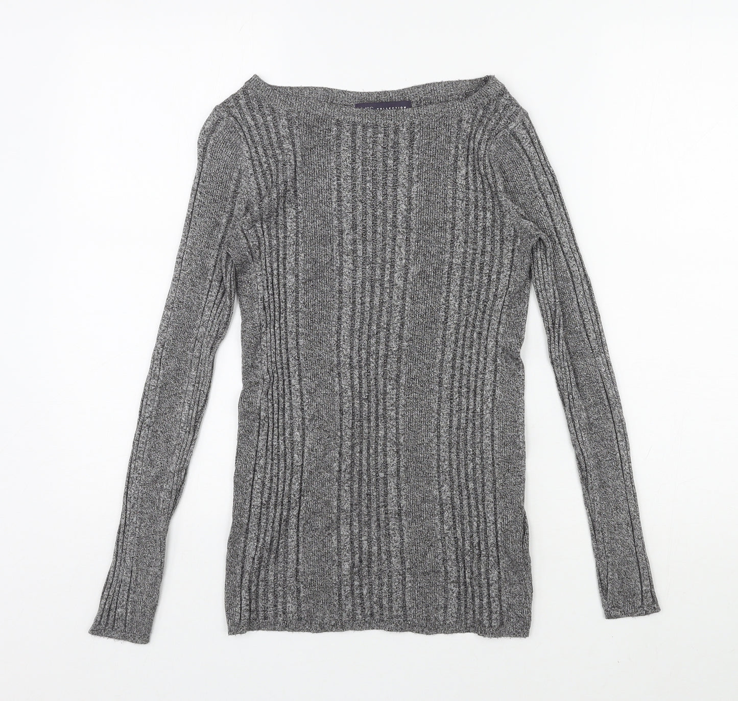 Marks and Spencer Womens Grey Scoop Neck Viscose Pullover Jumper Size 10 Pullover - Ribbed