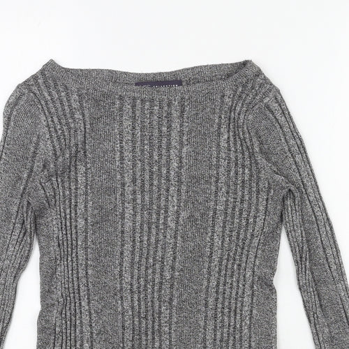 Marks and Spencer Womens Grey Scoop Neck Viscose Pullover Jumper Size 10 Pullover - Ribbed