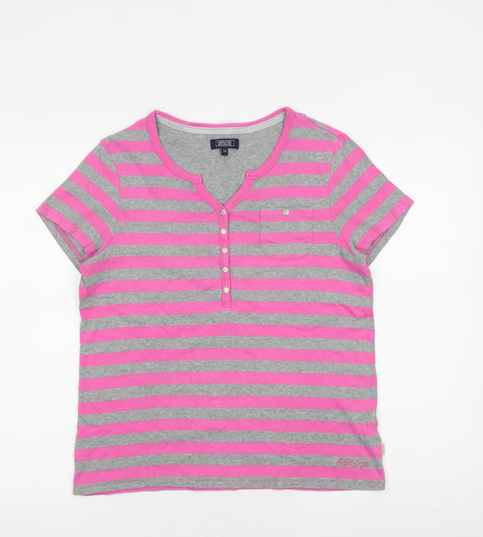 Maine Womens Grey Striped 100% Cotton Basic T-Shirt Size 16 V-Neck