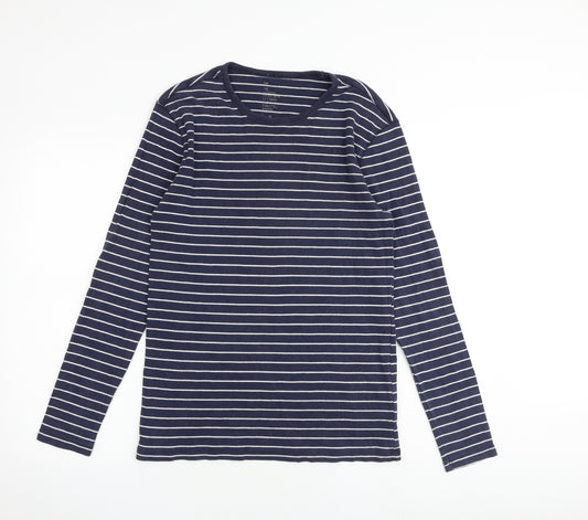 Gap Mens Blue Striped Cotton T-Shirt Size M Round Neck