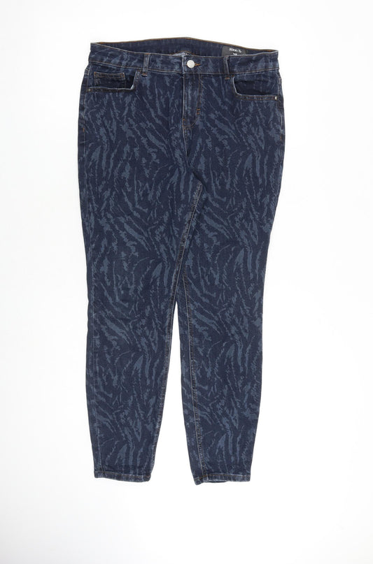 TU Womens Blue Animal Print Cotton Skinny Jeans Size 14 L28 in Slim Zip