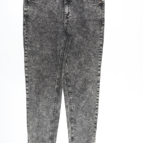 Pull&Bear Womens Grey Cotton Skinny Jeans Size 12 L27 in Regular Zip - Acid Wash