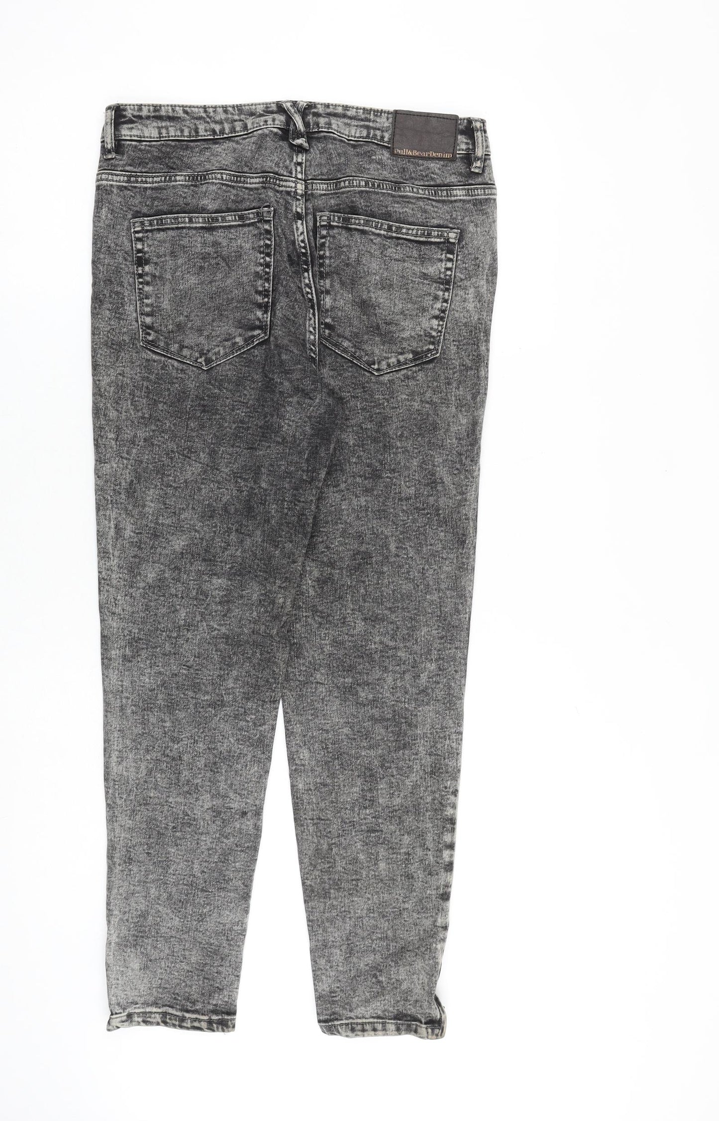 Pull&Bear Womens Grey Cotton Skinny Jeans Size 12 L27 in Regular Zip - Acid Wash