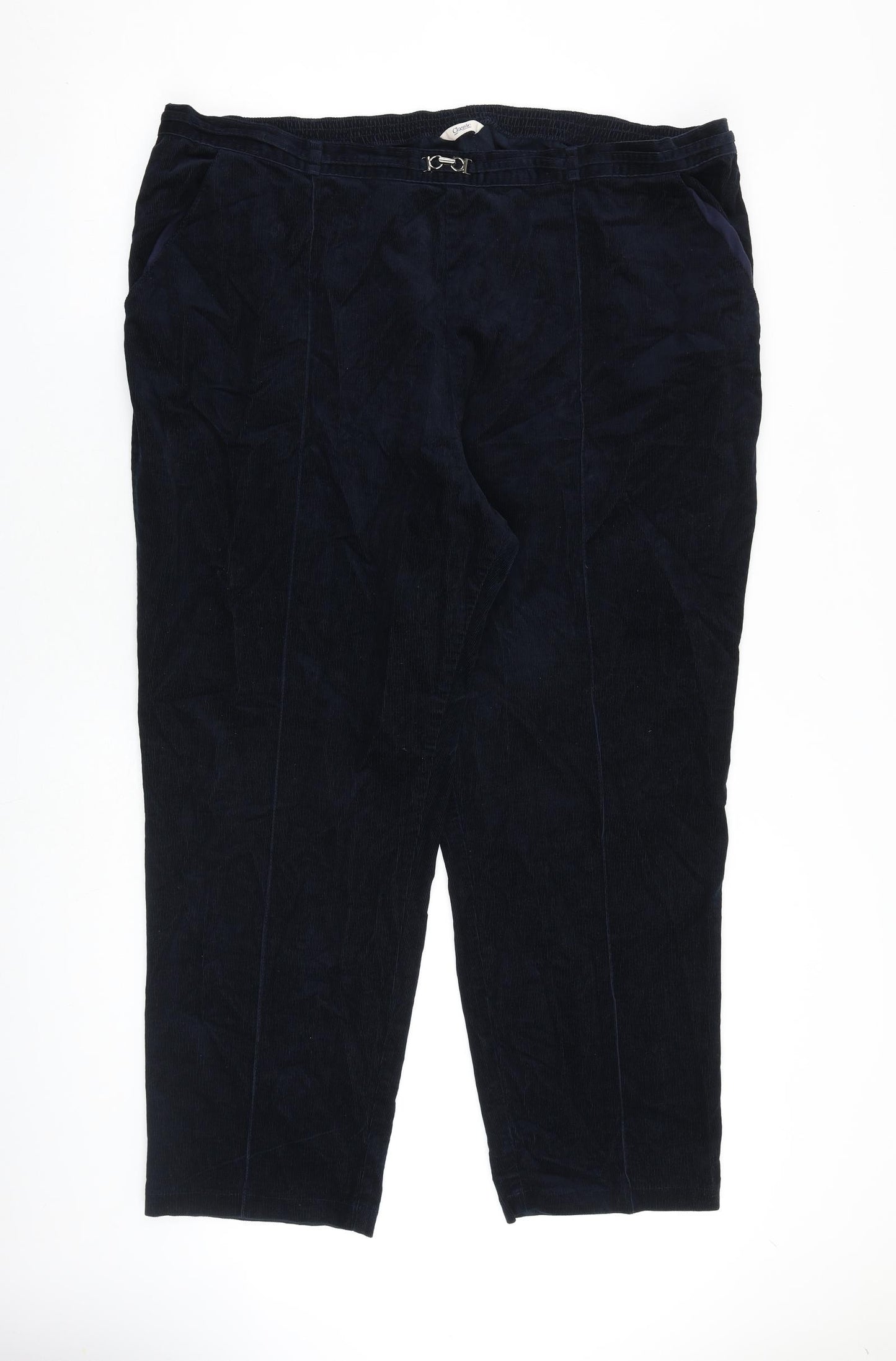 Marks and Spencer Womens Blue Cotton Trousers Size 22 L28 in Regular