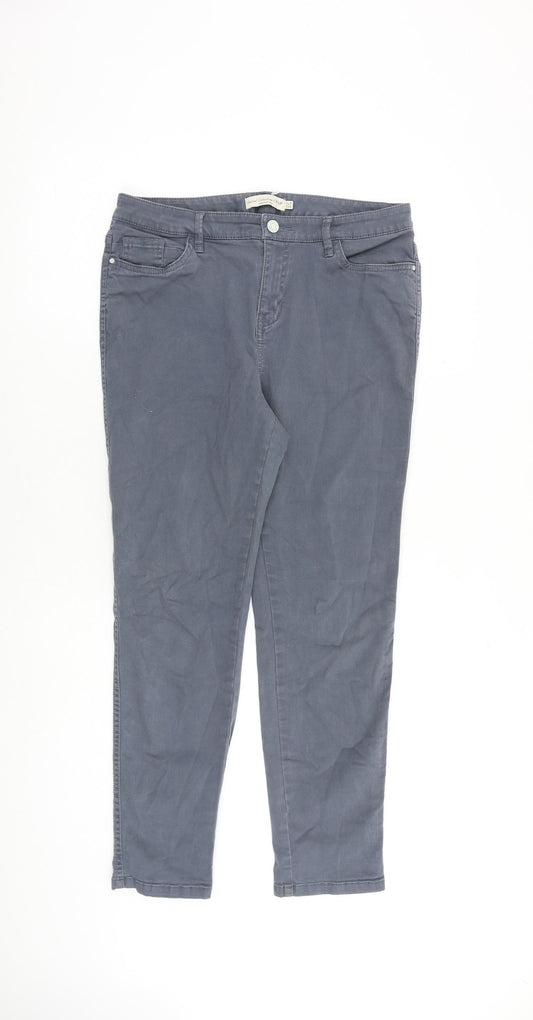 F&F Womens Grey Cotton Tapered Jeans Size 12 L26 in Regular Zip