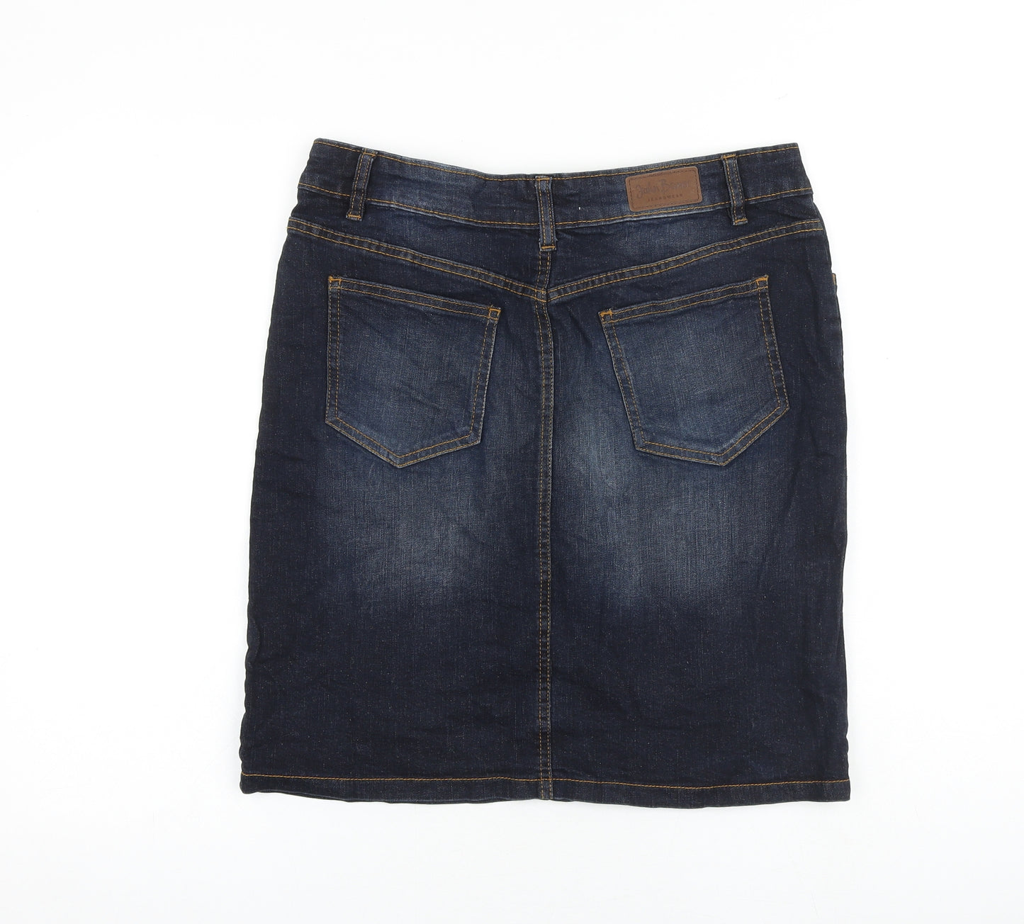 John Baner Womens Blue Cotton A-Line Skirt Size 14 Zip