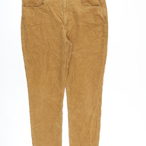 Marks and Spencer Womens Brown Cotton Trousers Size 14 L25 in Regular Zip