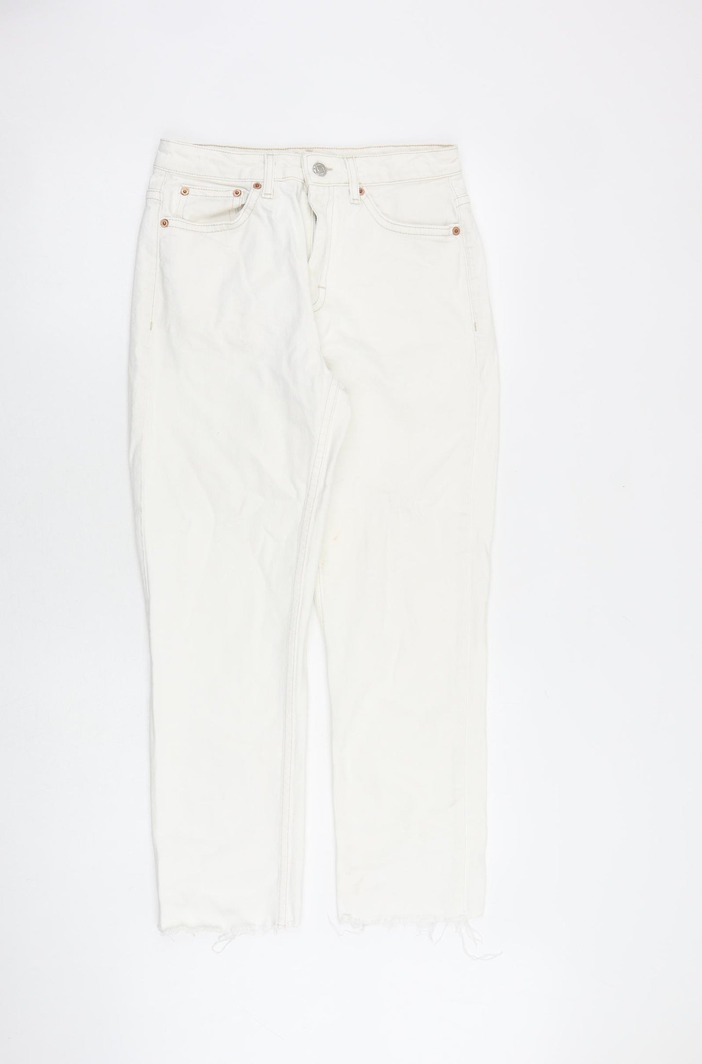 Topshop Womens White Cotton Straight Jeans Size 28 in L32 in Regular Zip - Raw Hem