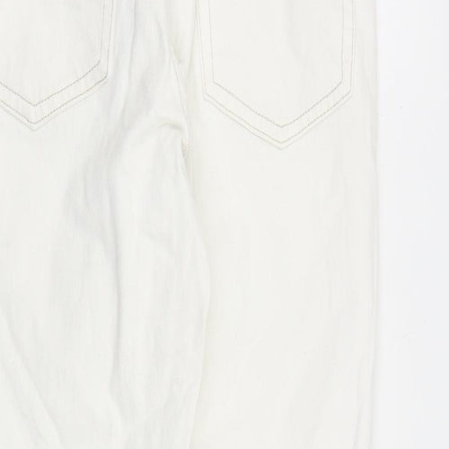 Topshop Womens White Cotton Straight Jeans Size 28 in L32 in Regular Zip - Raw Hem