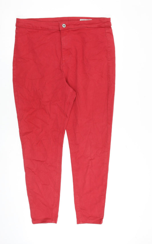 Marks and Spencer Womens Red Cotton Skinny Jeans Size 16 L28 in Extra-Slim Zip